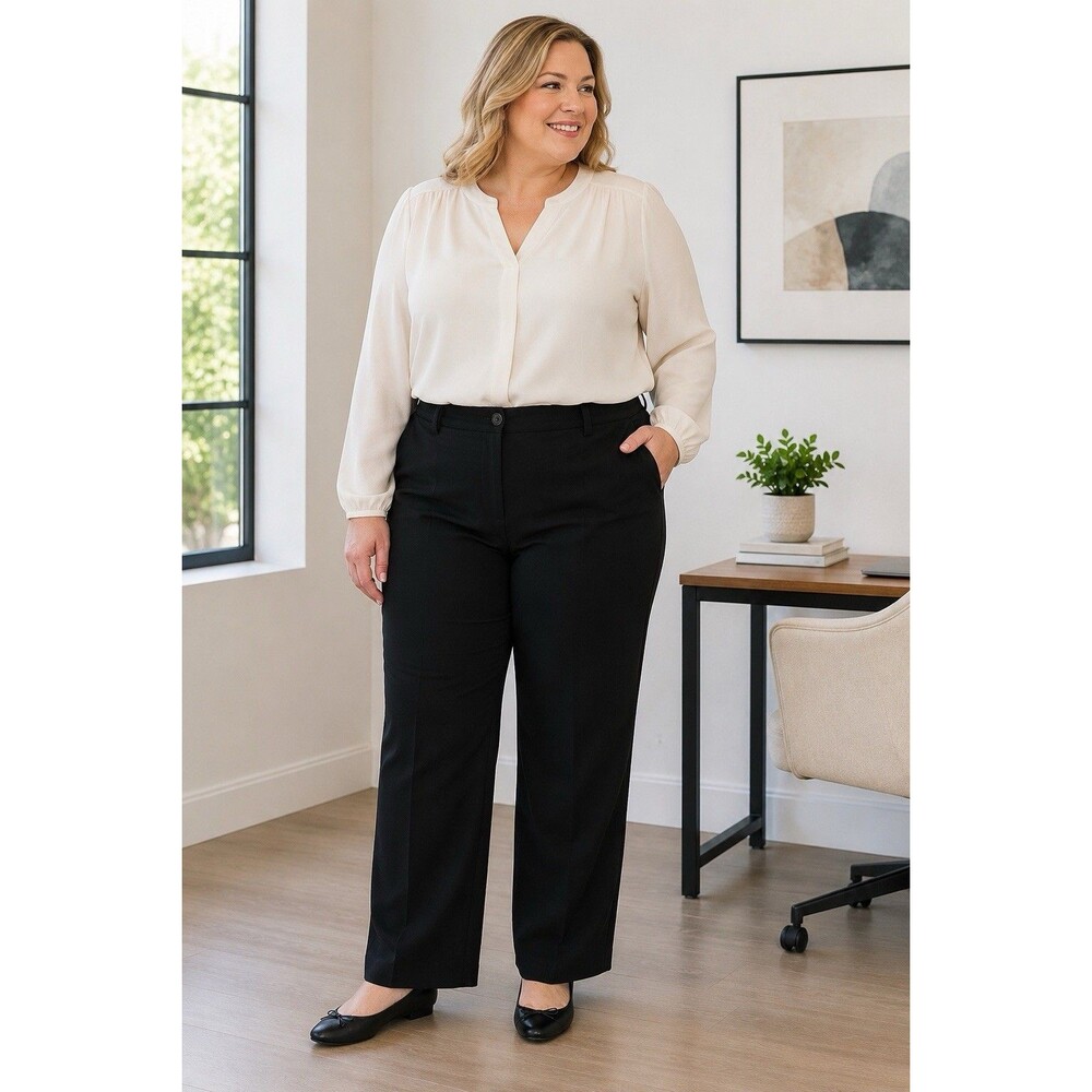 Dressbarn Womens Black Pants Size 18W Stretch Straight Leg Career Trousers 26 in
